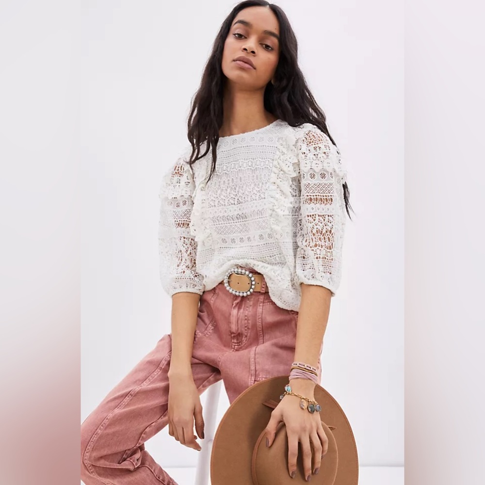 NWT Anthropogie Ivory Lace Top